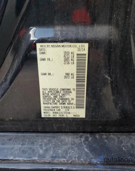 2015 Nissan Altima 2.5 из США, поврежденный, VIN 1N4AL3AP0FC198651